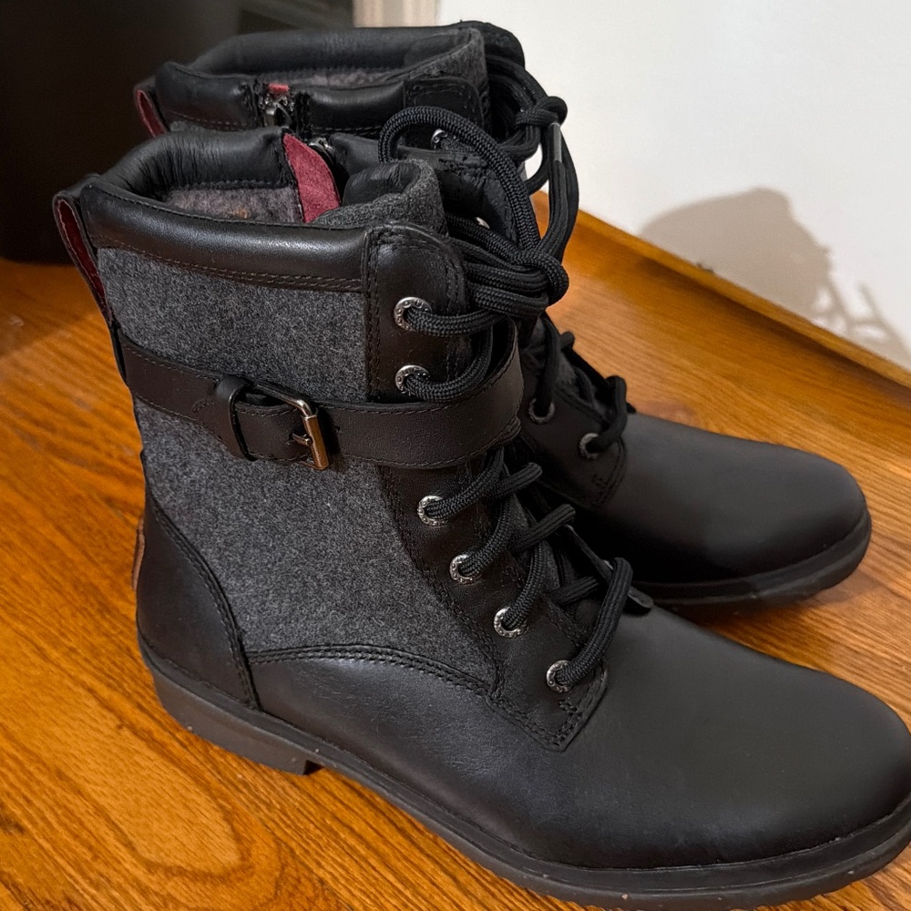 UGG Kesey Black Leather Moto Combat Boots Size 8 New In Box